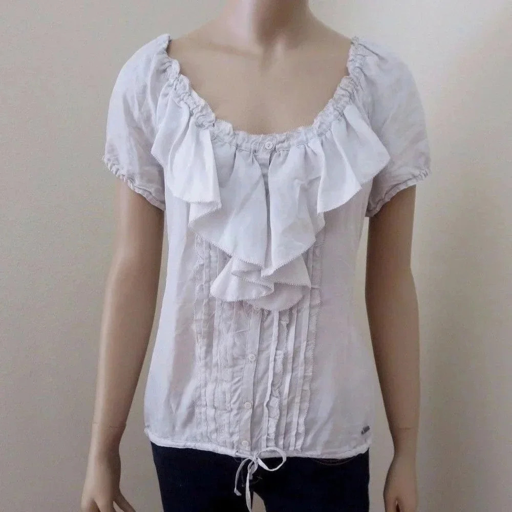 NWT Abercrombie 100% Silk Ruffle Top Size Large